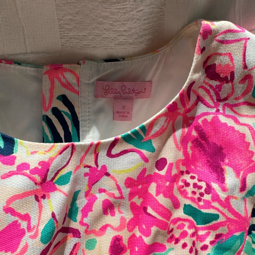 Lilly Pulitzer Flowered Pink Yellow & Blue Dress Zip Up